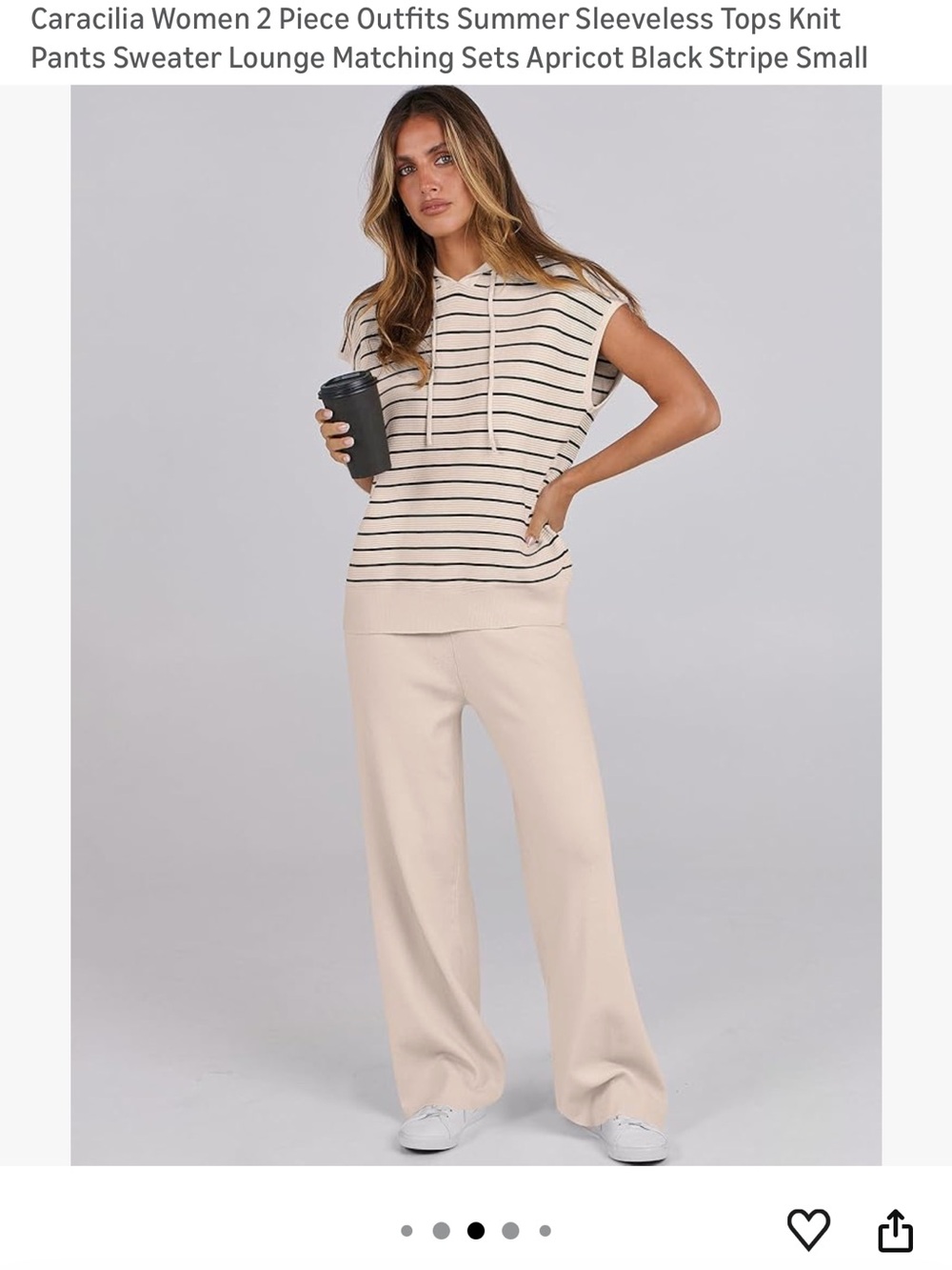 Women's Apricot Stripe Knit Two-Piece Lounge Set